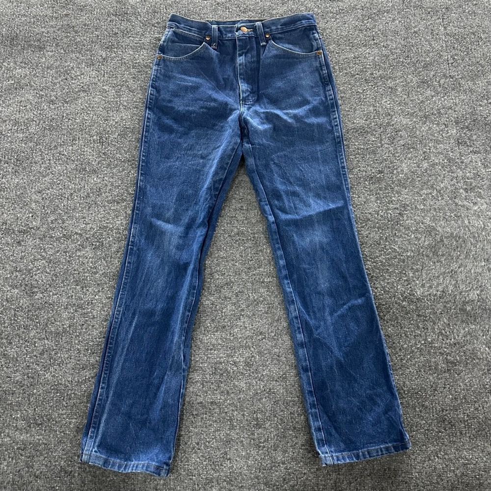 Wrangler Jeans Mens Size 30x32 Blue Slim Fit Straight Leg Denim Cowboy Cut Rip